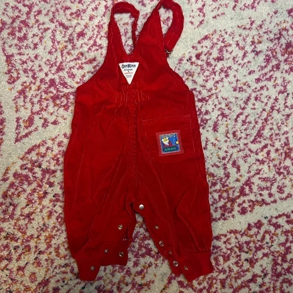 Vintage OshKosh B’Gosh 3/6M Corduroy Overalls with Crane Mouse Patch